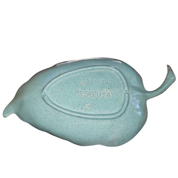 Vintage Mid Century Cali Pottery USA #358 Serving Tray Leaf Green - Picture 4 of 5